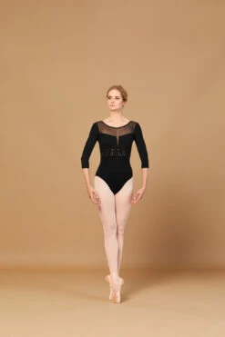 Bloch Emb 3/4 Sleeve Low Back Leotard- L5516